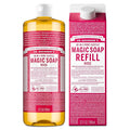 Dr. Bronner's Pure-Castile Magic Soap Liquid- Made with Regenerative Organic Certified Oils- For Body, Face, Hair, Dishes, Laundry, Vegan Bath Soaps for Men & Women, Non-GMO - Rose, 32oz + Refill