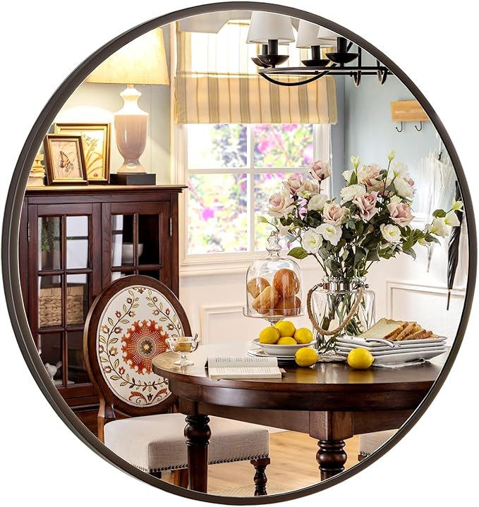20 Inch Round Mirror - Circle Mirrors for Bathroom, Entryway and Living Room Wall Decor, Modern Hanging Vanity Mirror, Matte Black Circle Decorative Wall Mirror