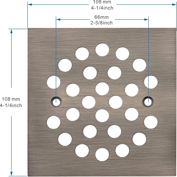 Square 4-1/4 Inch Screw-in Shower Drain Cover Replacement Square Floor Drainer Grate,Brushed Nickel,Brushed Gold,Oil Rubbed Bronze,Chrome (Antique Brass)