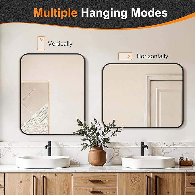 Delma Bathroom Vanity Mirror, Black Framed Bathroom Mirror for Over Sink, High-Definition Bathroom Mirror, Versatile Bathroom Vanity Mirror, Hangs Horizontally or Vertically(30x24, Black)