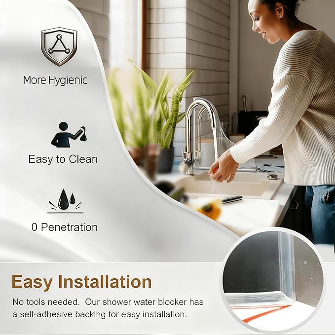 Shower Splash Guard Set, Waterproof Self-Adhesive Shower Corner Splash Panels for Bathtubs and Sinks Prevents water from splashing outside the shower or bathtub 2-Piece Set (7.28 x 8.07 inches)