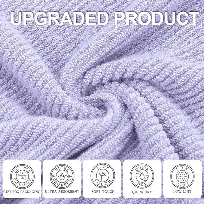 Washcloths for Showering, 6PC Large 13"x13" - Lightweight | Quick Dry | Soft | Absorbent, Thick Cotton Washcloths for Face, Purple Hand Towel Set, Lavender Face Towel for Hotel, Bathroom Essentials