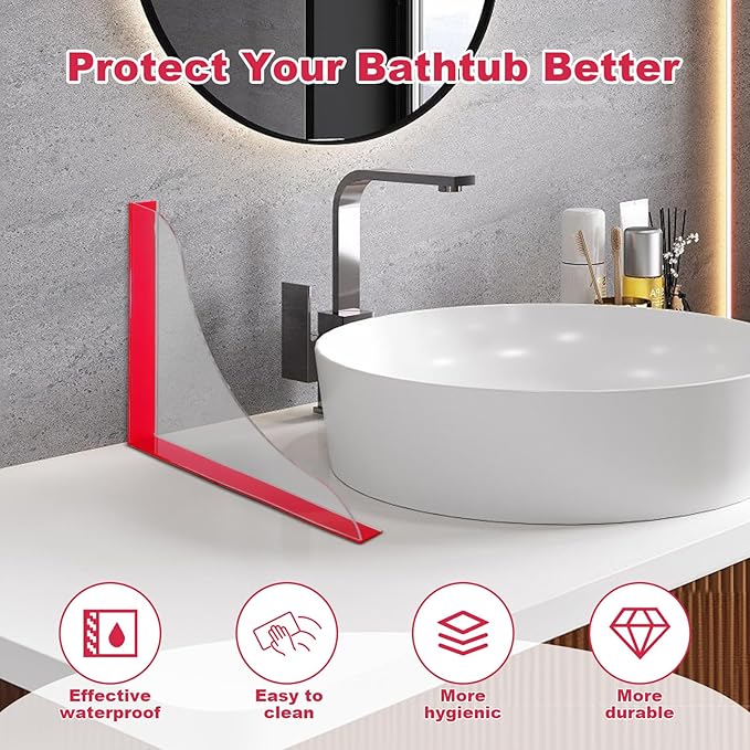 4-Pack Clear Acrylic Shower Splash Guards – Self-Adhesive Waterproof Corner Guards for Bathtub, Kitchen, or Sink (8.67” x 7.56”)