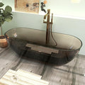 69" Premium Solid Surface Free Standing Bathtub, Unique Transparent Brown Stone Resin Tub with Pop-up Drain
