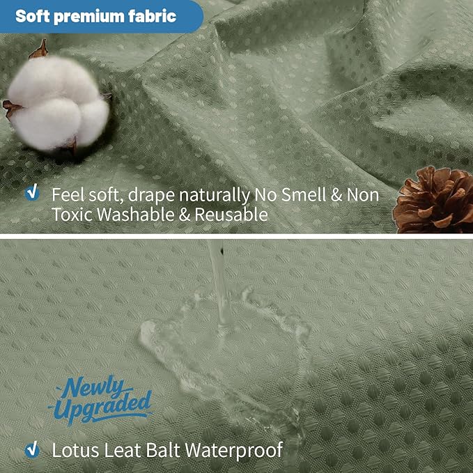 2-in-1 Waterproof Fabric Shower Curtain - No Separate Liner Needed, Hotel-Style Waffle Weave, Effortless Cleaning & Washable Bathroom Shower Curtain Set,72Wx72H,SageGreen