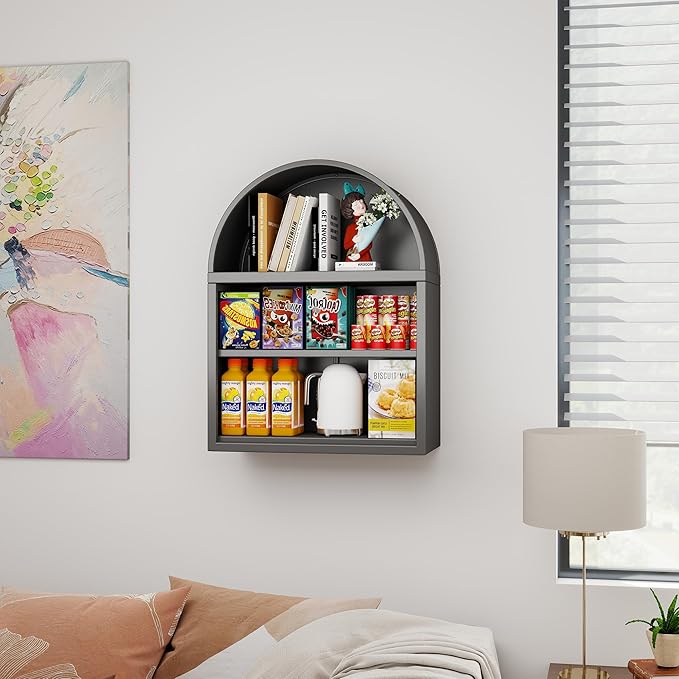 Arched Wall Shelf, Bathroom Arched Wall Cabinet with Adjustable Shelves for Bathroom, Living Room, Dining Room, Laundry, Kitchen