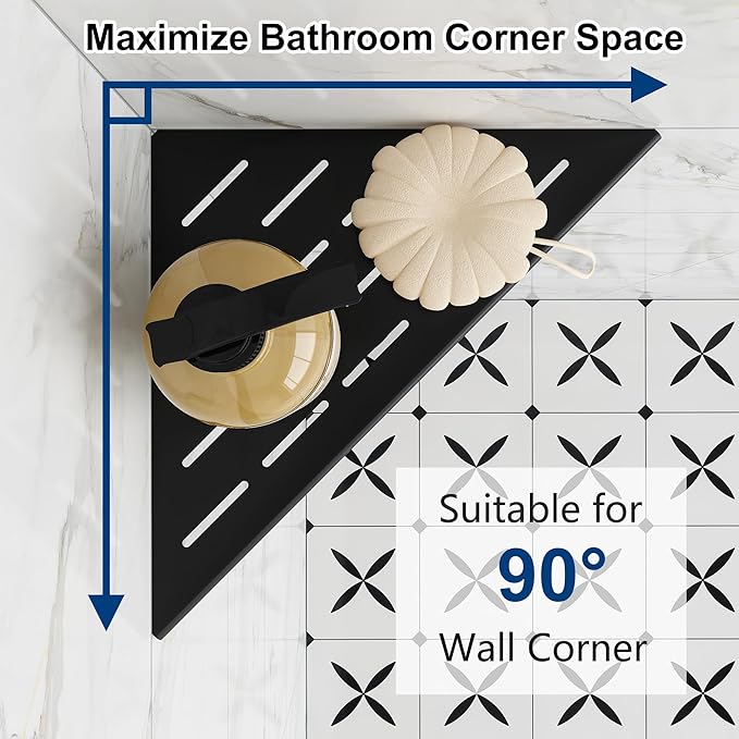 Corner Shower Shelves, 10” Recessed Tile Shower Shelf, 304 Stainless Steel Grout in Corner Tile Shower Shelves, No Drilling, Matte Black, 2 Pack