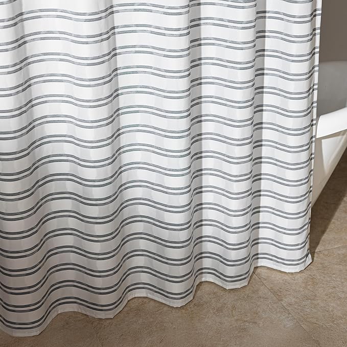 Amazon Basics Geometric Jacquard Fabric Shower Curtain for Bathroom, Lightweight, Waterproof and Washable, 72" W x 74" L, Grey Striped