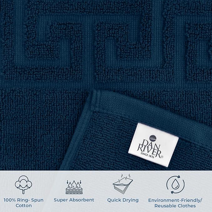 DAN RIVER Greek Cotton Bath Mats Set of 2 – Not a Bathroom Rug, Ultra Soft, Highly Absorbent & Machine Washable Bath Mat Towel for Bathroom Floor Mat – Durable, Quick-Dry, 21x34 Inches, Blue Opal