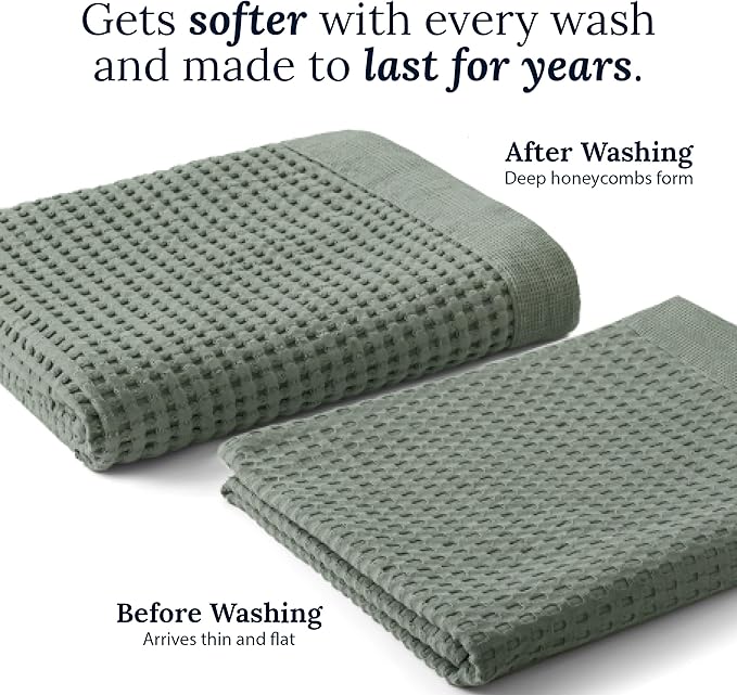GILDEN TREE Waffle Towel Set Quick Dry Thin | 2 Bath Towels | 2 Hand Towels | 2 Washcloths, Modern Style (Slate)