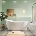 Premium Unique 65" Solid Surface Freestanding Tub, Upgraded Matte White Stone Resin Bathtub with Overflow and Pop-up Drain
