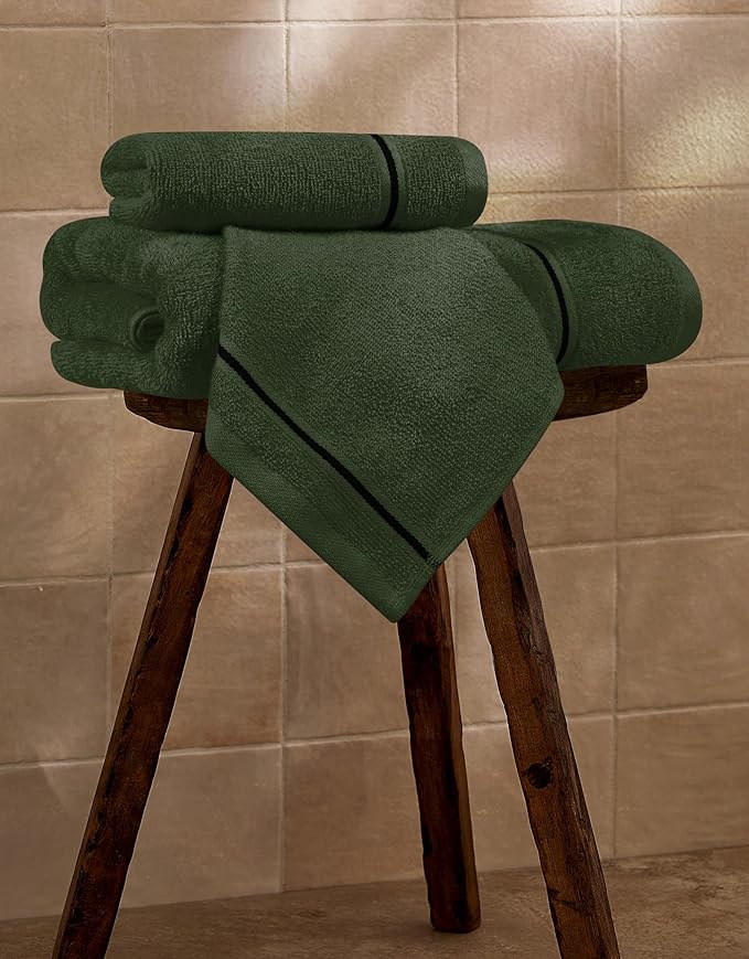 MyOwn Ultra Soft 3 Pack Cotton Towel Set, Contains a Bath Towel 28x55 inch, a Hand Towel 16x24 inch & Wash Coth 12x12 inch, Ideal Everyday use, Compact & Lightweight - Olive Green