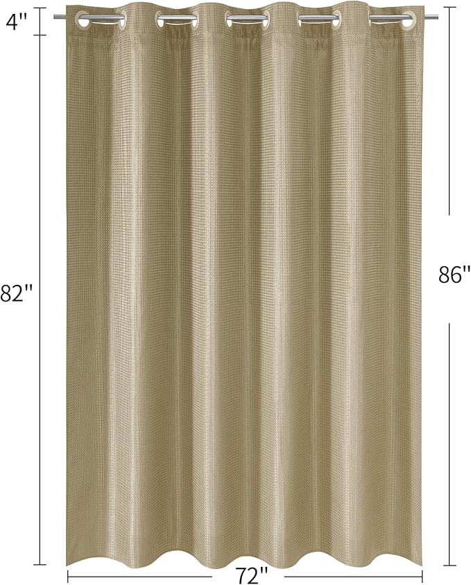 MitoVilla No Hooks Needed Extra Long Shower Curtain Liner Set, Beige 86 inch XL Heavyweight Waffle Fabric Cloth Shower Curtains Set with Snap-in Liner for Modern Luxury Hotel & Spa Bathroom Decor