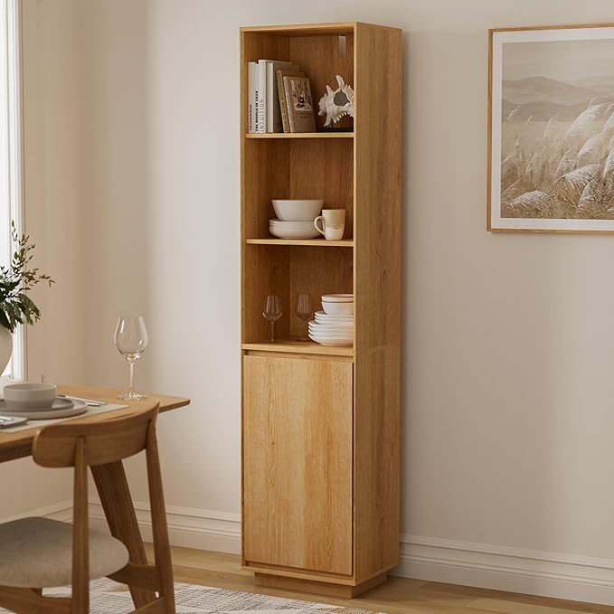 67" Tall Bathroom Cabinets Set of 2 with Adjustable Shelves Modern Narrow Storage Cabinet Slim Freestanding Tower Organizer for Small Spaces, Kitchen, Living Room, Natural Oak