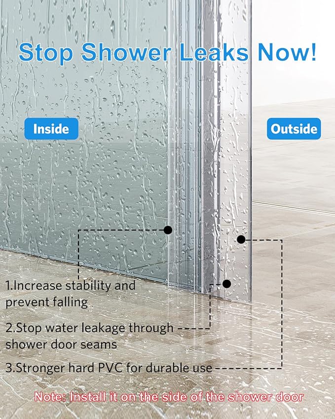 Shower Door Side Seal, 3Pack Shower Door Side Sweep Strip, Frameless Glass Doors Seal Strip for 3/8'' (10mm) Thick Doors, Showers Water Guard & Barrier 39.3'' x 0.39''