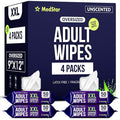 Adult Wipes for Elderly 4 Pack - Extra Large Extra Thick No-Rinse Bathing Wet Wipes for Adults - Incontinence Shower Alternative Disposable Washcloths - Fragrance-Free XXL