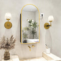 FKWin Bathroom Mirror with Storage and Power Outlet, Easy to Install Medicine Cabinet for Left or Right Opening, not Recessed, Ample Vanity Mirror with Storage for Homeowner, Gold, 20x34 inch
