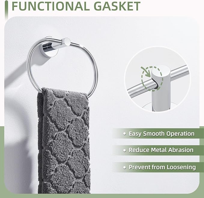 Angle Simple Towel Ring, Stainless Steel Swivel Hand Towel Holder Rack Hanger for Bathroom Kitchen Wall, Chrome