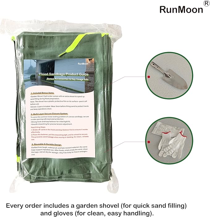 Upgraded Extra-Thick Reusable Flood Sandbags - Double-Stitched Canvas, Leak-Proof Closure | Multiple Sizes (3ft-10ft) for Water Barrier & Flood Protection (3ft (Upgraded) 4-Pack)