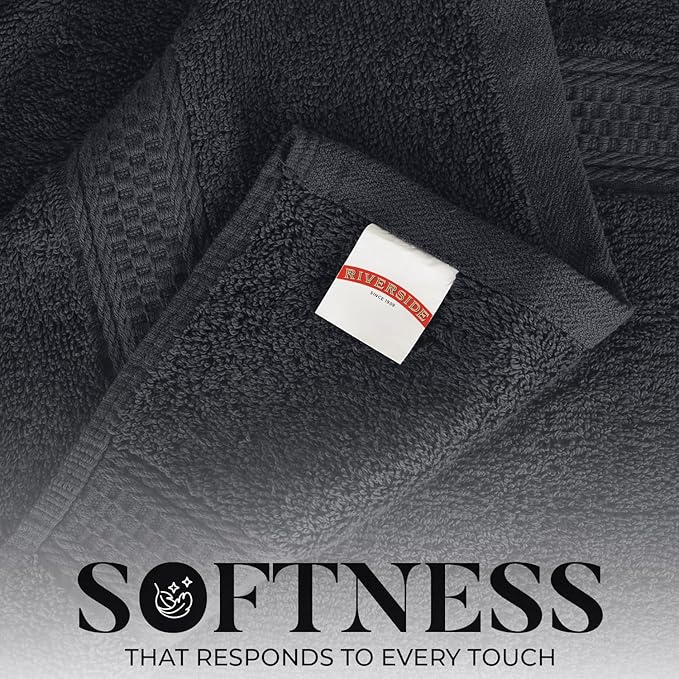 RIVERSIDE 100% Ring Spun Cotton Large Bath Towels Set of 4, 27 x 54 – Quick Dry, Soft & Highly Absorbent Towels for Shower & Bathroom – Luxury 600 GSM Towels for Home, Spa, Gym, Hotel, Charcoal