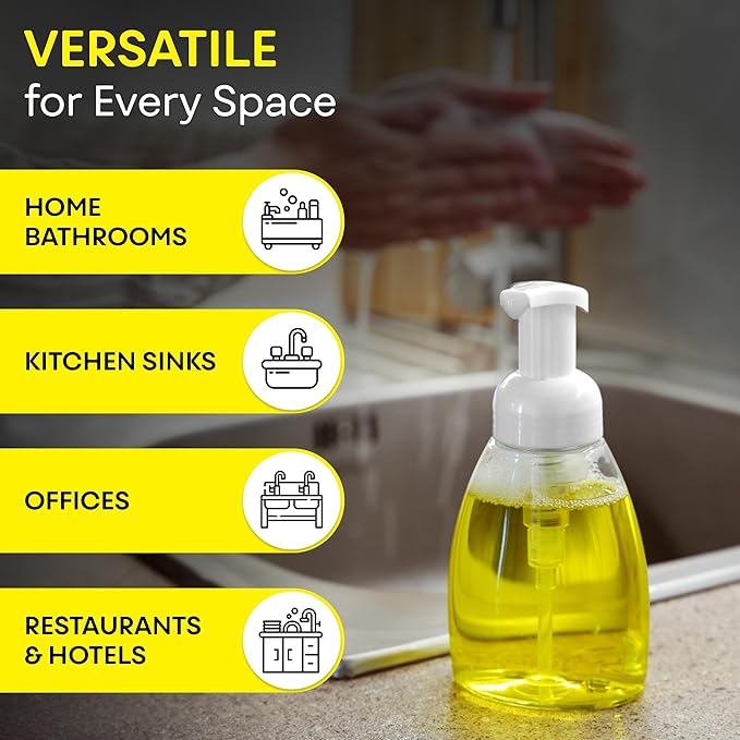BRIGHTFROM Foaming Soap Dispenser Pump Bottles, BPA Free Empty Refillable Plastic Container for Liquid Soap - Kitchen, Bathroom, Commercial - 8oz (250ml) Pack of 3, Clear