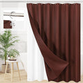 3 in 1 Long Brown Shower Curtain Set-72 W x 78 H, Modern Waffle and PEVA Liner Set with 12 Stainless Steel Hooks, Waterproof Fabric for Bathroom