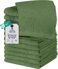 DAN RIVER 12 Pack Wash Cloths for Showering [12x12] - 100% Cotton Washcloths Premium Quality Flannel Face Cloths for Bathroom, Highly Absorbent and Soft Feel Wash Clothes, Sage Green
