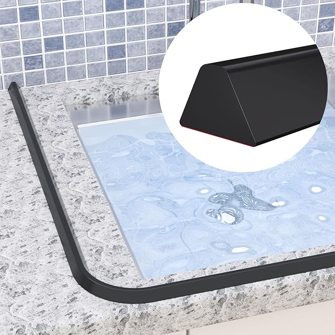 98 Inch Collapsible Shower Water Dam, Shower Threshold Water Dam Shower Barrier, Dry and Wet Separation Door Dam Water Stopper Kitchen Shower Threshold Silicon Water Blocker(Mini Trapezoid)