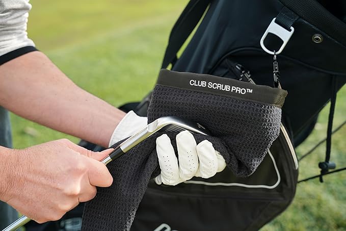 Club Scrub Towel Pro, Golf Club and Ball Cleaning Pouch with Attached Towel, Waterproof Exterior, Clean Face Technology Liner, Machine Washable, Cleans Club Grooves, Waffle-Weave Microfiber