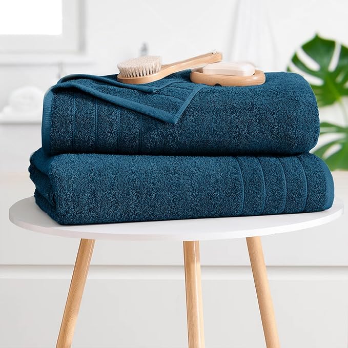 DAN River Extra Large Bath Towels Set of 4, 30 x 60 Inches - 100% Cotton Larger & Lighter Weight Towels for Bathroom - Quicker to Dry, Super Soft & Highly Absorbent Towels for Home, Blue Opal