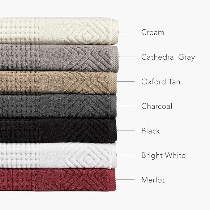 Texere 100% Organic Cotton Diamond Jacquard 700 GSM Luxury Bath Towel Sets - Ultra Soft and Absorbent Hotel and Spa Quality (Diamond, Charcoal, 2 Bath Towels)