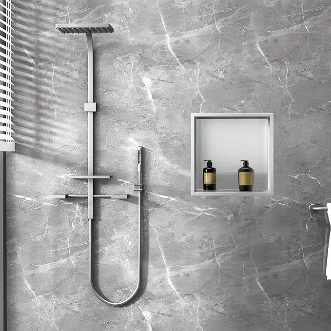 SaniteModar Shower Niche, Stainless Steel Shower Niche 12" X 12" No Tile Needed, Recessed for Bathroom Storage, Brushed Silver (Brushed Silver, 12x12)