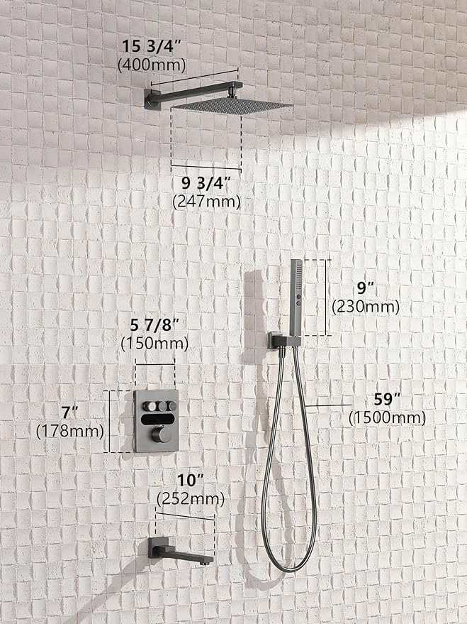 Lefton Shower System in Fahrenheit Display (Battery-free), 10” Overhead Shower Head with All-in-one Handheld Spray Showerhead and Bathtub Faucet, 4-in-1 Control System, SSWM2502 (Grey)