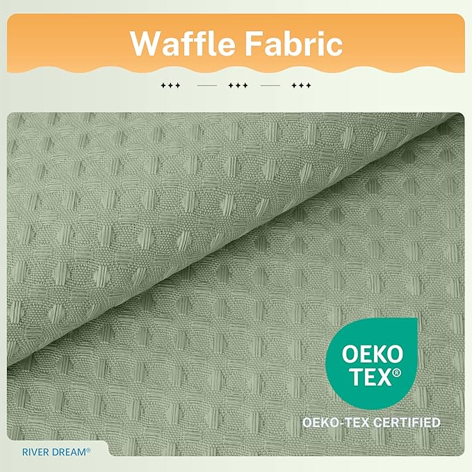 River Dream 3 in 1 Shower Curtain Set, Extra Long Waffle Fabric Shower Curtain and Waterproof Clear Liner Set with Double Sided Metal Hooks, Sage Green, 72" W*84" H