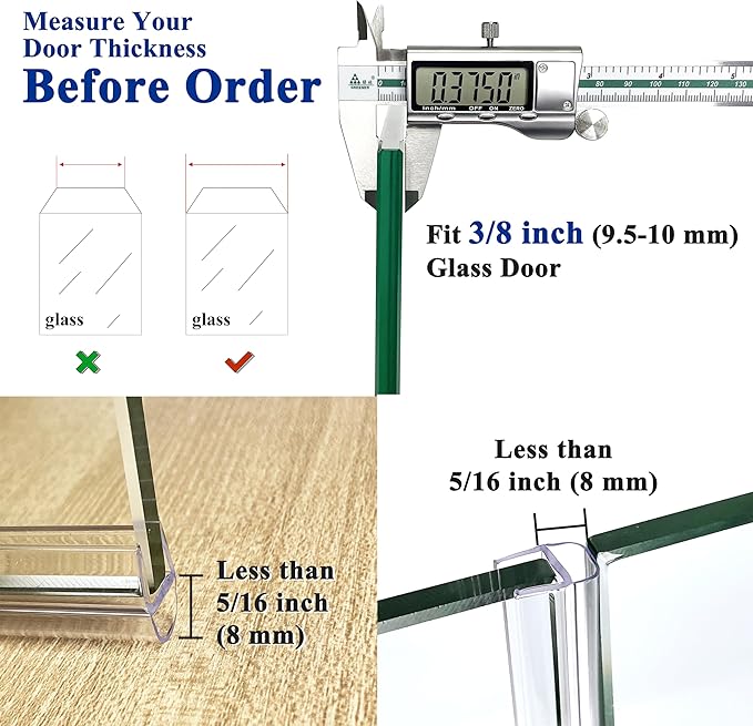 Frameless Shower Door Seal Strip 2 Pack x 39 Inch U for 3/8" Thick Glass Shower Door Side Seal Strip Bottom Seal Door Sweep Ultra Clear Polycarbonate, Stop Showers Leaks Create A Water Barrier