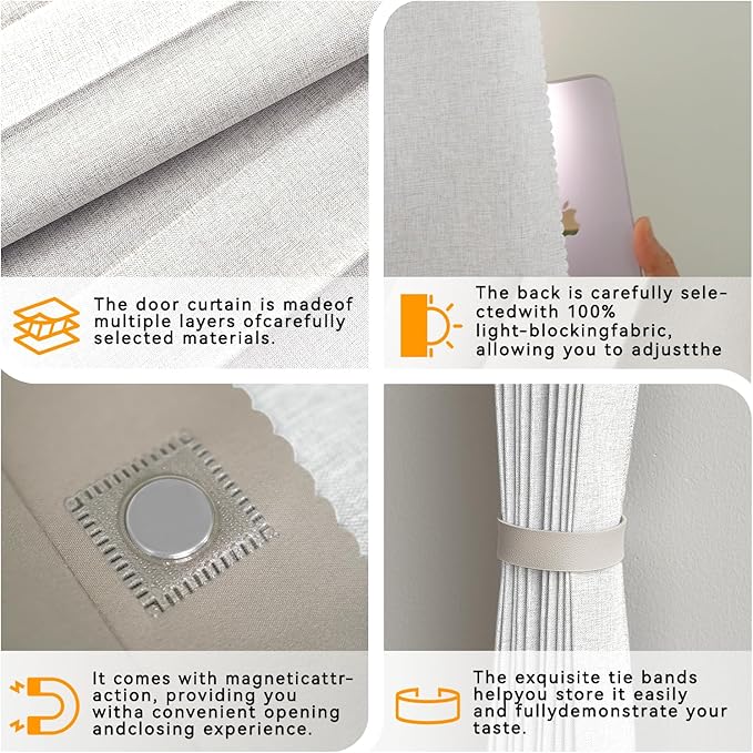 Accordion Door Curtain Set - 100% Blackout, with Curtain Rod Included, for Bedroom Privacy Protection (White-53 W x 78" L+Rod)