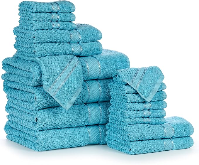 Ample Decor Bathroom Towel Set of 18-4 Bath Towel, 4 Hand Towel, 10 Wash Cloths – Ideal for Gifting, Hotel, Gym, Spa - Sky Blue