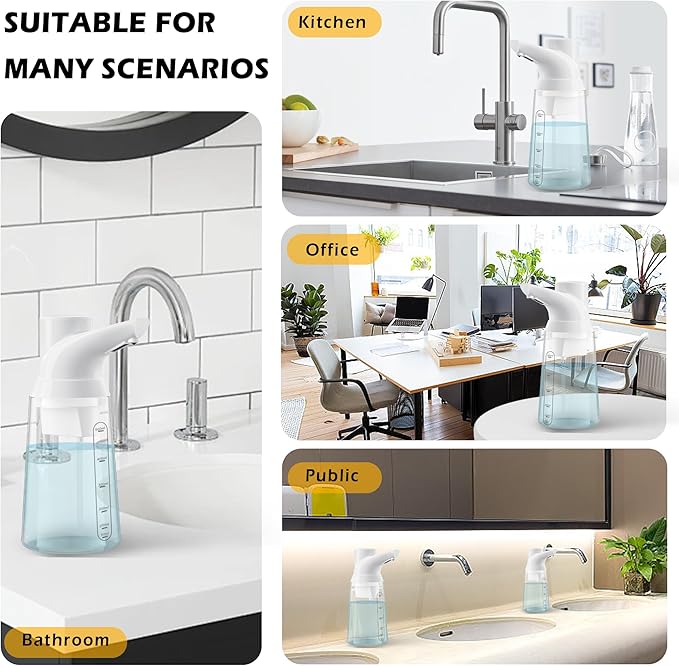 Adjustable Automatic Soap Dispenser Touchless, 4 Adjustable Levels，Battery Powered Operated Sensor Liquid Soap Pump，Touch-Free Hand Sanitizer Dispenser