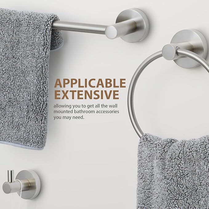 Brushed Nickel Bathroom Hardware Set 4 Piece Towel bar Set,Towel Rack for Bathroom Wall Mounted Adjustable Expandable 24 inch Towel Holder Robe Hook Towel Ring Toilet Paper Holder