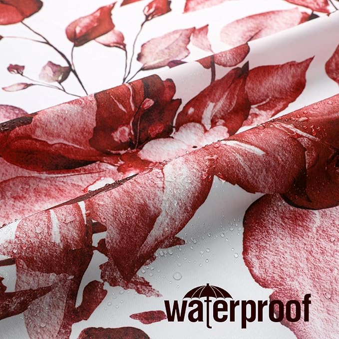 Gibelle Extra Long Shower Curtain 72 x 84, Tall Burgundy Red Floral Shower Curtain for Bathroom, Watercolor Plant Eucalyptus Leaves Fabric Shower Curtain Set