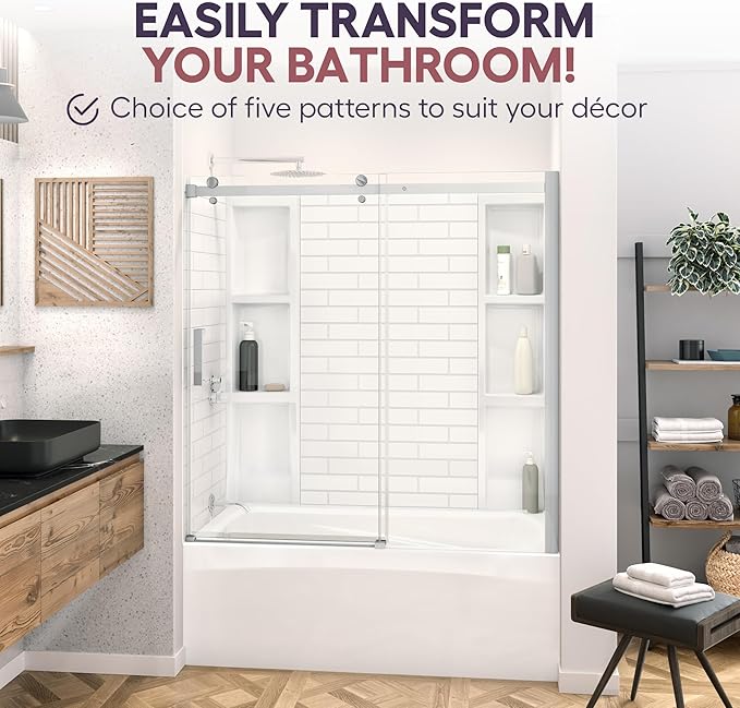 White Polystyrene Tub Wall Surround 32"x 60"x 58" - Waterproof, Easy-to-Install, Two Shelf Units Kit Included - Bathtub Wall Surround Panels - Subway Tiles Pattern, Classic Shelves