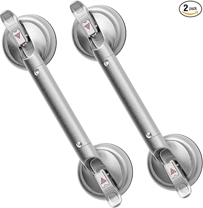 SPECILITE 17 Inch Grab Bars for Bathtubs and Showers 2 Pack Seniors Handles for Elderly Strong Suction Handicap Safety Handrail for Bathroom Toilet Tiles Glass Gray Silver