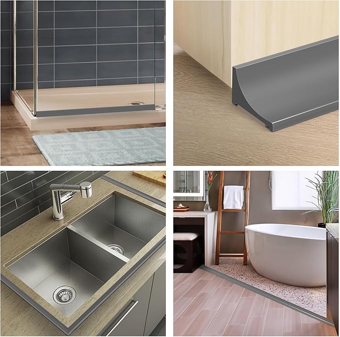 98Inch Shower Threshold Water Dam, Self-Adhesive Silicone Shower Barrier Water Stopper Shower Door Bottom Seal Strip Shower Splash Guard for Bathroom Kitchen Bathtub