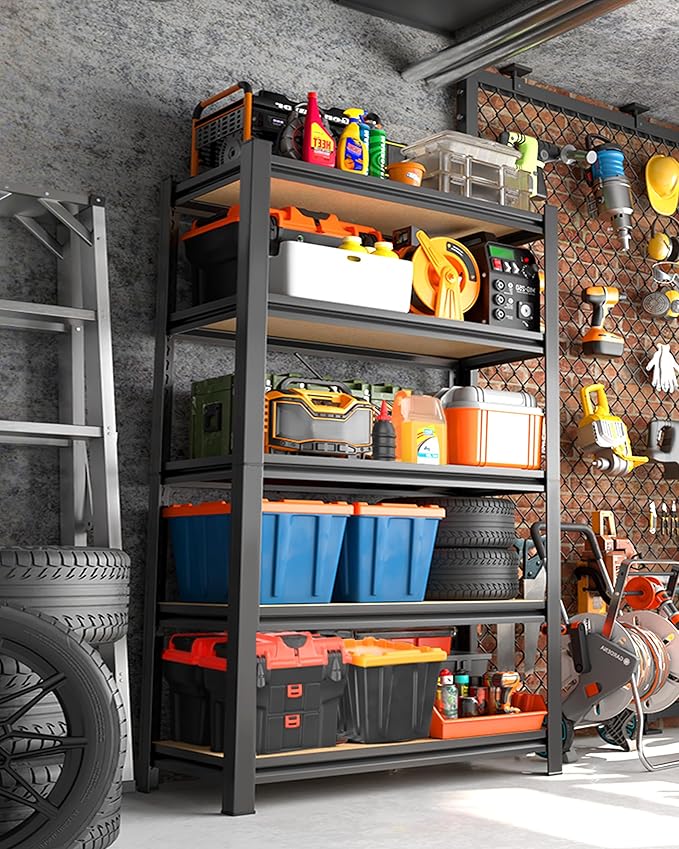 AOAORRG Set of 3 Garage Shelving Heavy Duty Storage Shelves, 5-Tier Metal Adjustable Shelving Unit, Utility Garage Organizer Shelf Rack for Basement, Pantry, Warehouse, 31.5"W x 13.8"D x 71.2"H, Black