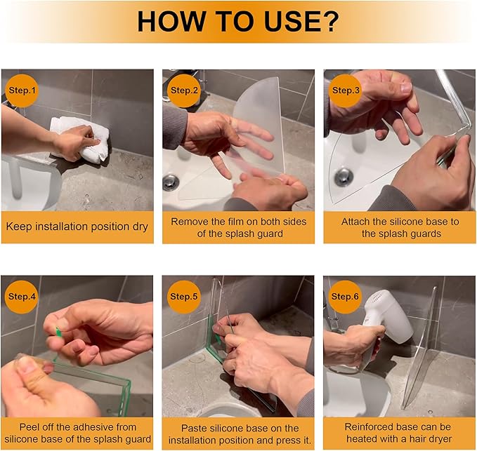 UIOCSSC Shower Splash Guard, 2 Pack Bathtub Shower Water Splash Guards Silicone Bathtub Splash Guard Self-Adhesive Waterproof Shower Guards to Keep Water in Shower