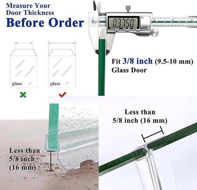 Frameless Shower Door Seal Strip 4 Pack x 39 Inch H for 3/8" Thick Glass Shower Door Side Seal Strip Bottom Seal Door Sweep, Ultra Clear Polycarbonate Stop Showers Leaks Create A Water Barrier