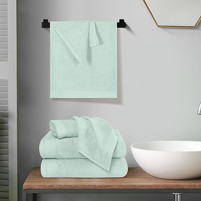 Ultra Soft 6 Pack Cotton Towel Set, Contains 2 Bath Towels 28x55 inch, 2 Hand Towels 16x24 inch & 2 Wash Coths 12x12 inch, Ideal Everyday use, Compact & Lightweight - Sea Green