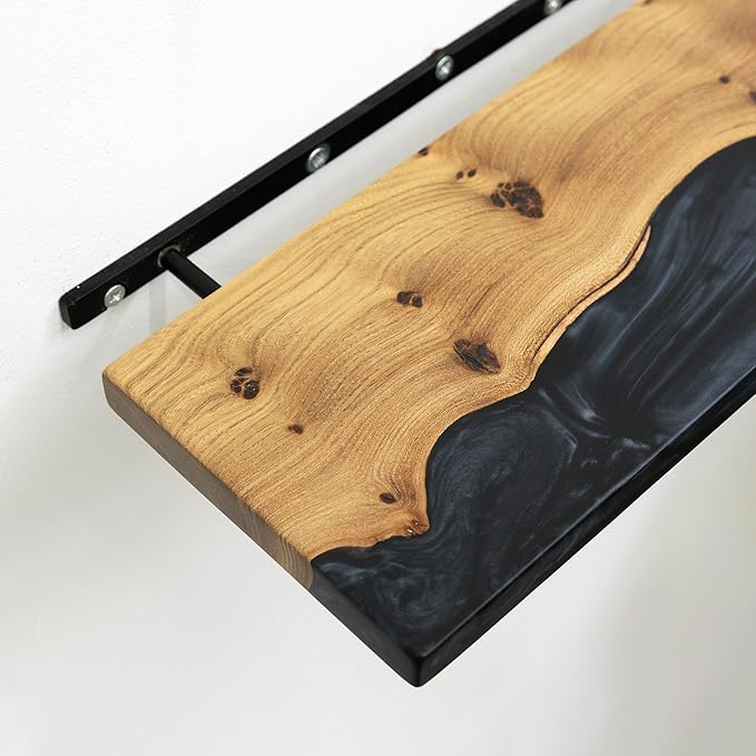 RWA Straight Edge Floating Shelf – Unique Wood Floating Shelf for Wall Decor, Living Room, Bedroom, or Bathroom – Sleek Decorative Wall Shelves for Home & Office (Straight/Black, Large - 24x7)