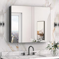 Keonjinn 30 x 26 Inch Black Medicine Cabinet, Bathroom Medicine Cabinet with Mirror, Lightweight Aluminum Structure, Assembly Required, in Wall or Wall Mount, Free Adjustable Shelves, Tempered Glass