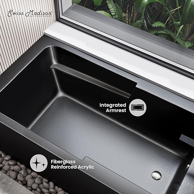 Voltaire 54 in. x 30 in. Acrylic Matte Black, Alcove, Integral, Right-Hand Drain, Apron Bathtub